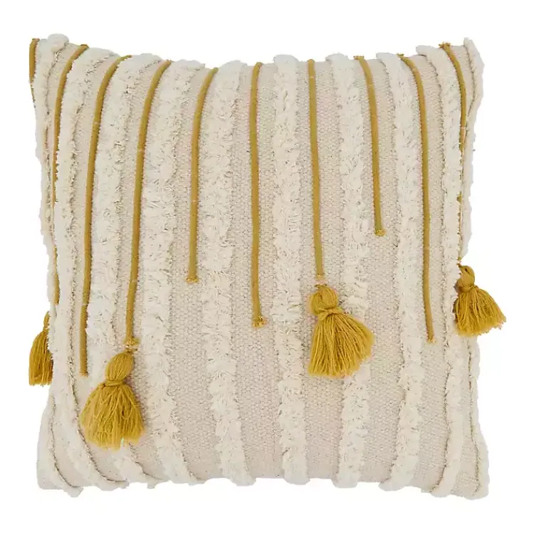 New Gold & Cream Tufted Tassels Throw Pillow Pillows