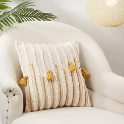 New Gold & Cream Tufted Tassels Throw Pillow Pillows