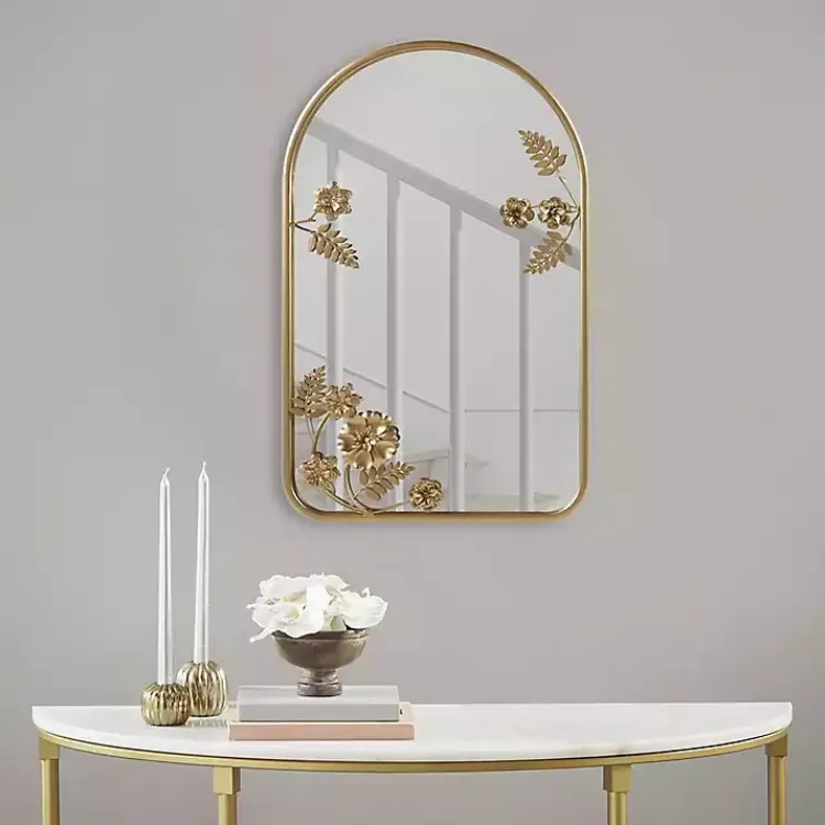 Kirklands Home Decorative Mirrors|Gold Adaline Floral Arched Wall Mirror