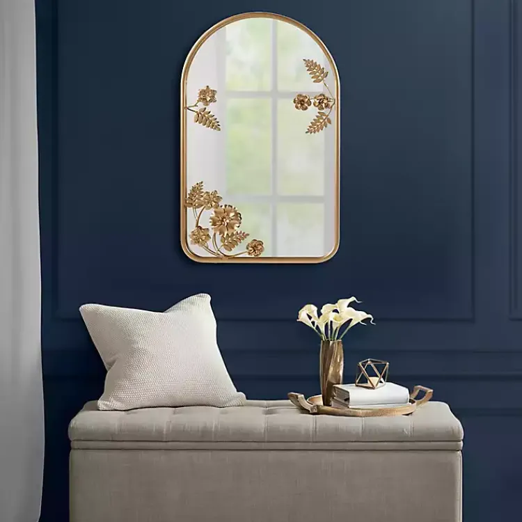 Kirklands Home Decorative Mirrors|Gold Adaline Floral Arched Wall Mirror