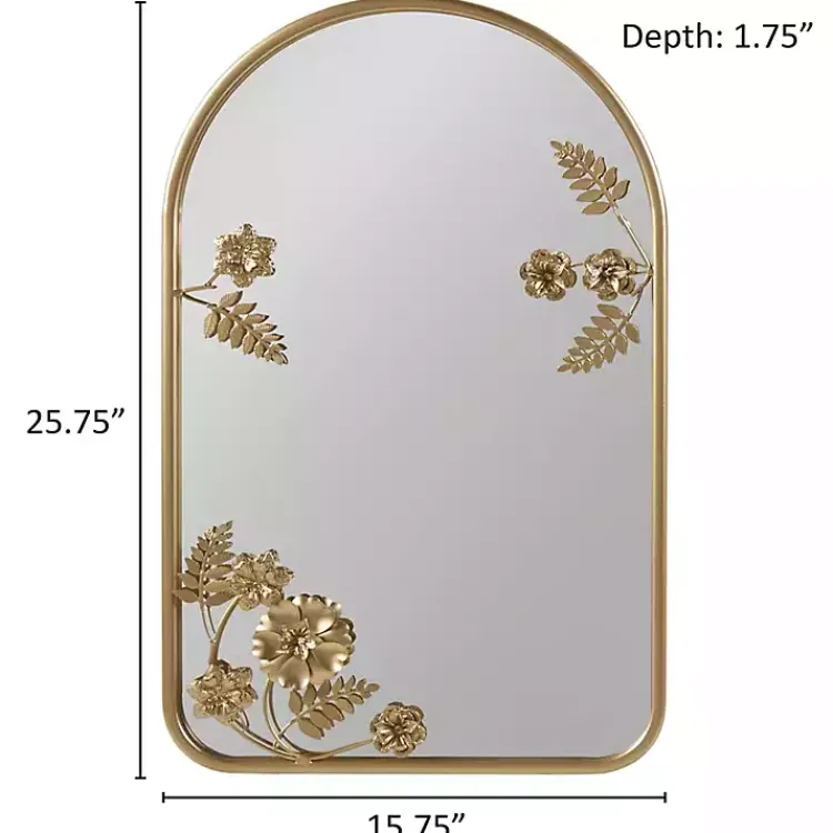 Kirklands Home Decorative Mirrors|Gold Adaline Floral Arched Wall Mirror