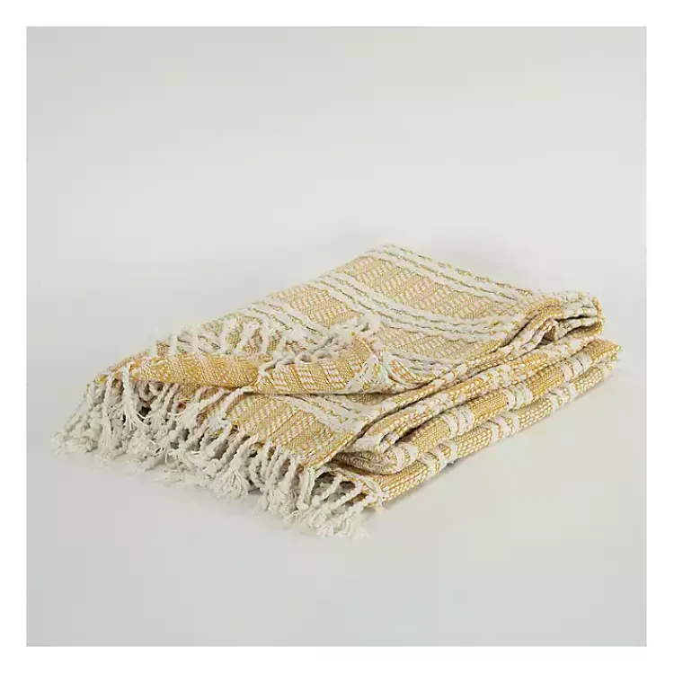 Hot Gold and Ivory Striped Cotton Throw Blankets & Throws