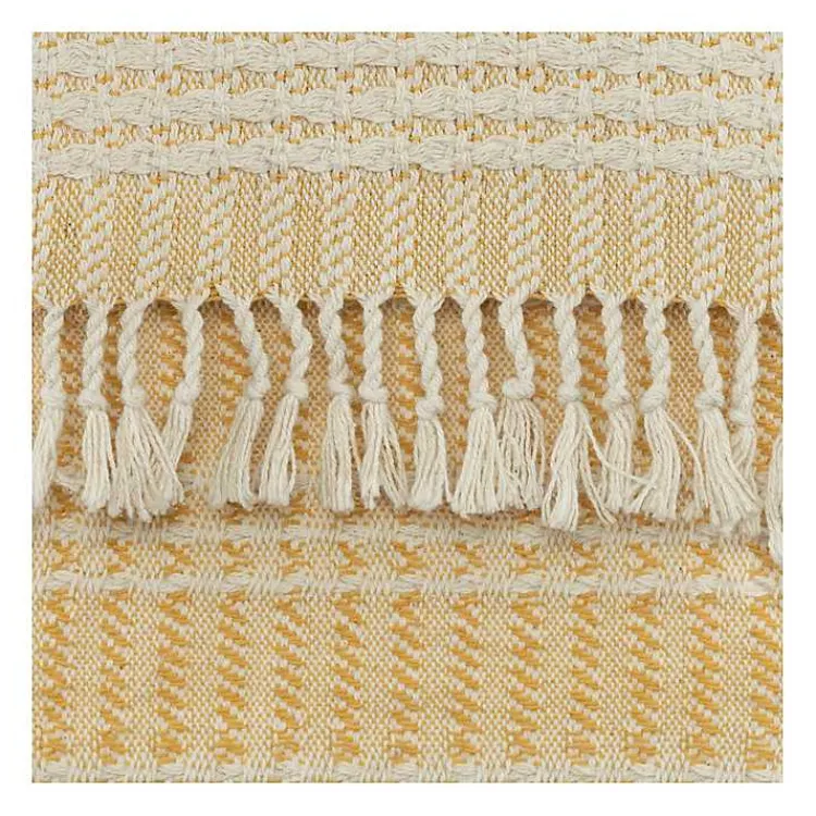 Hot Gold and Ivory Striped Cotton Throw Blankets & Throws