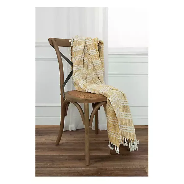 Hot Gold and Ivory Striped Cotton Throw Blankets & Throws
