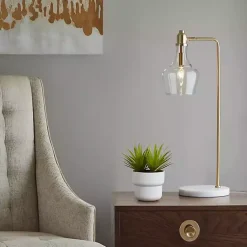 Kirklands Home Table Lamps|Gold and Marble Table Lamp with Glass Bell Shade Clear