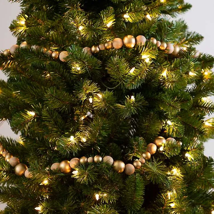 Clearance Gold and Natural Wood Bead Christmas Garland Christmas Tree Decorations