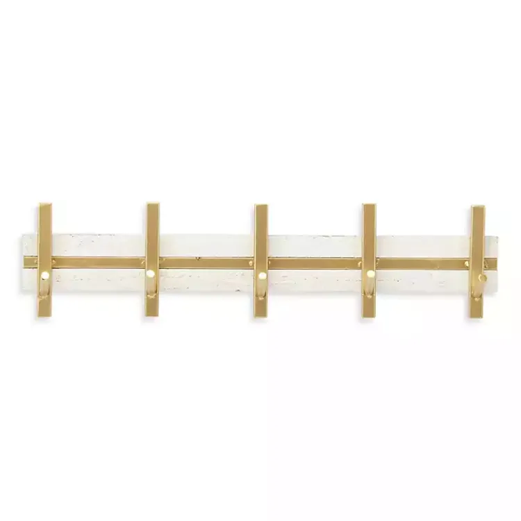 Kirklands Home Hooks|Gold and White 5-Hook Coat Rack