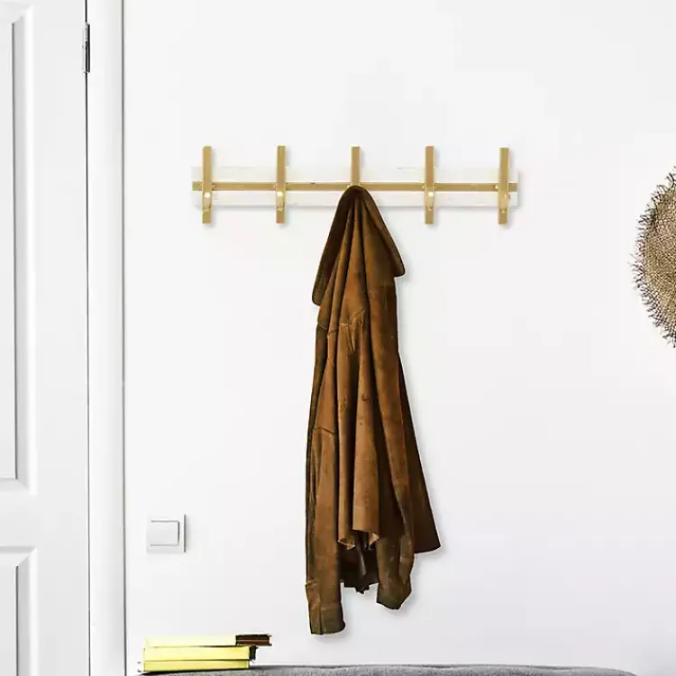 Kirklands Home Hooks|Gold and White 5-Hook Coat Rack