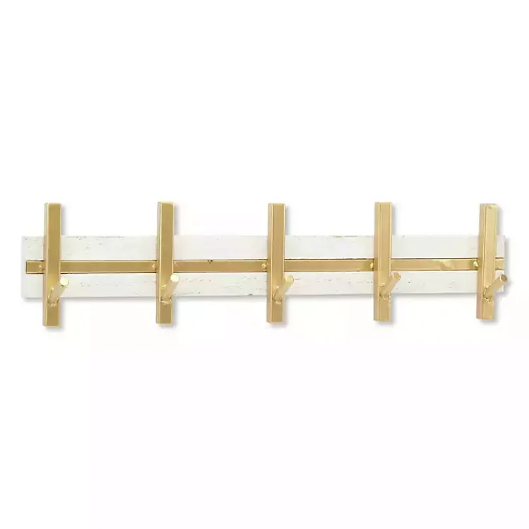 Kirklands Home Hooks|Gold and White 5-Hook Coat Rack