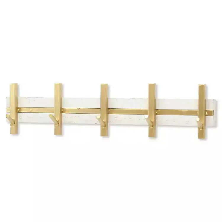 Kirklands Home Hooks|Gold and White 5-Hook Coat Rack