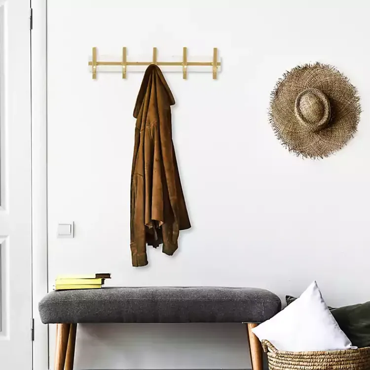 Kirklands Home Hooks|Gold and White 5-Hook Coat Rack
