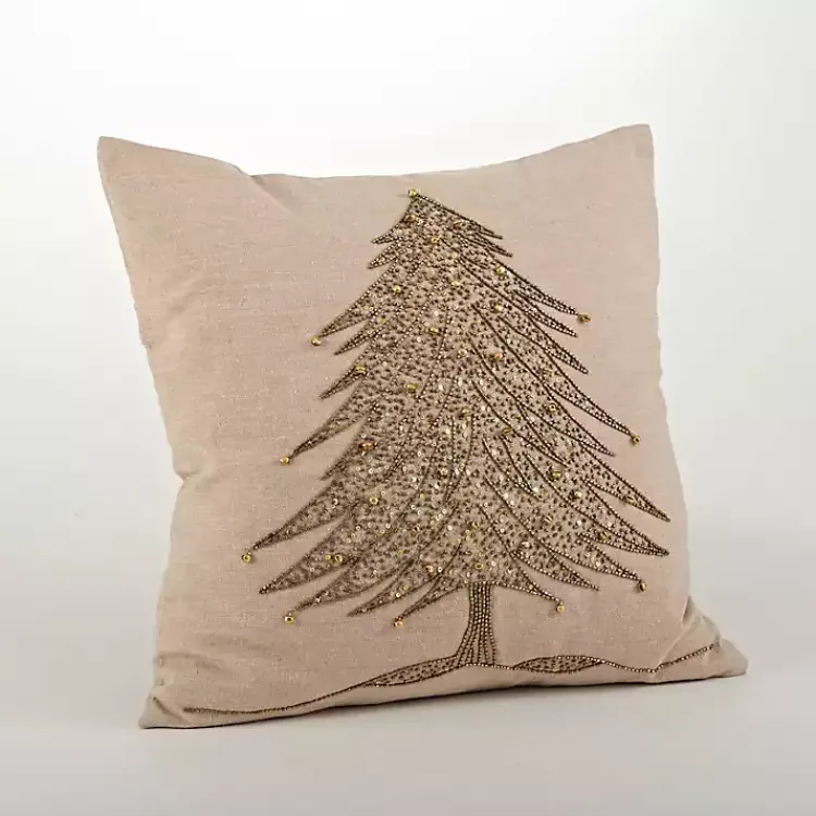 Best Gold Beaded Christmas Tree Pillow Christmas Pillows