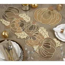 Kirklands Home Table Linens|Gold Beaded Pumpkin Harvest Table Runner