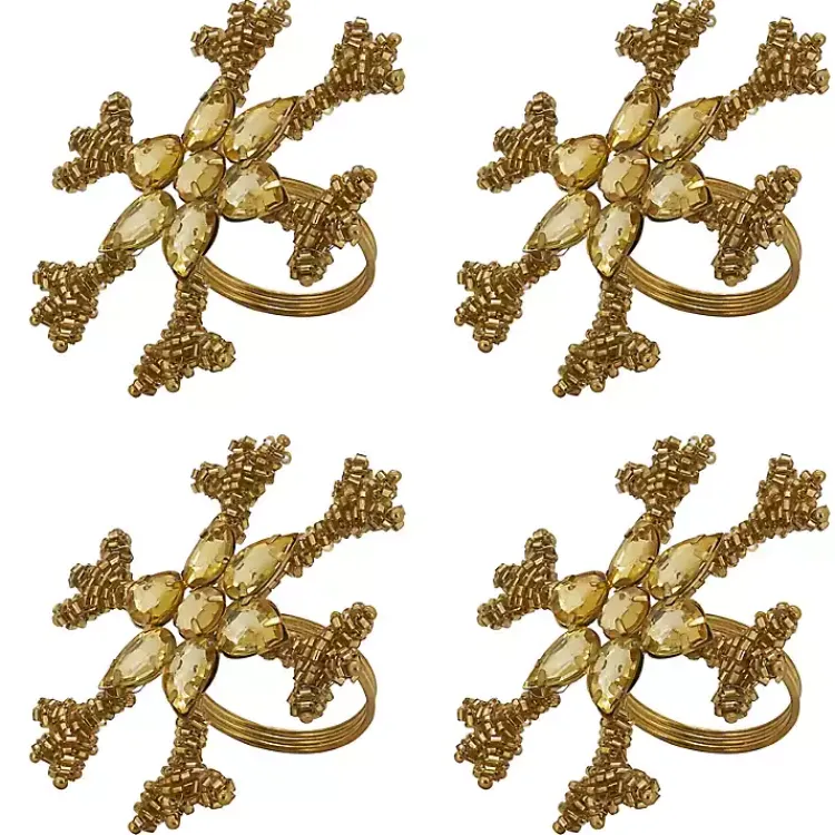 Kirklands Home Table Linens|Beaded Snowflake Napkin Rings, Set of 4 Gold