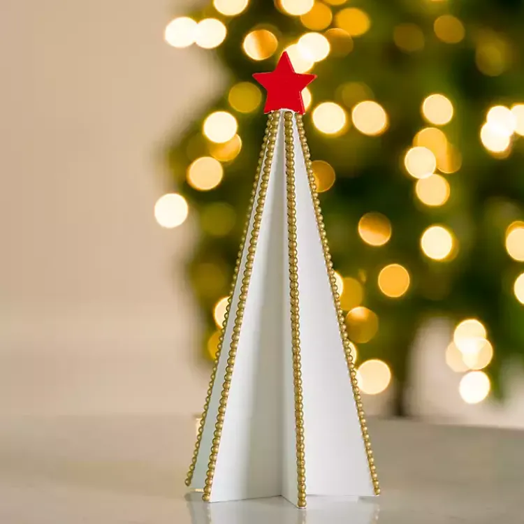 Hot Gold Beaded Wood Christmas Tree, 15 in. Christmas Decorations