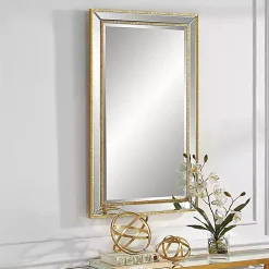 Kirklands Home Decorative Mirrors|Beveled Rectangular Wall Mirror Gold