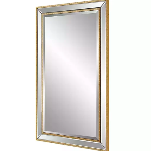 Kirklands Home Decorative Mirrors|Beveled Rectangular Wall Mirror Gold