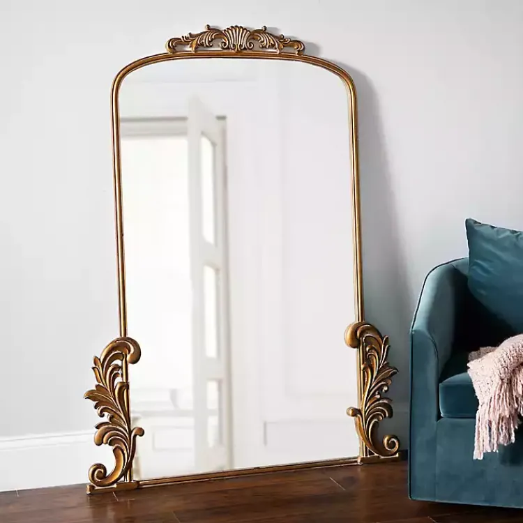 Kirklands Home Full Length & Floor Mirrors|Gold Bordeaux Ornate Leaner Mirror, 46x63 in.