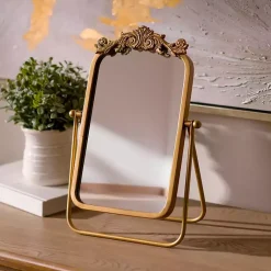 Kirklands Home Decorative Mirrors|Gold Bordeaux Scroll Tabletop Mirror