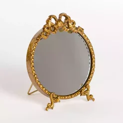 Kirklands Home Decorative Mirrors|Gold Bow Beaded Tabletop Mirror
