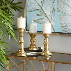 Discount Carved Mango Wood Candle Holders, Set of 3 Candle Holders