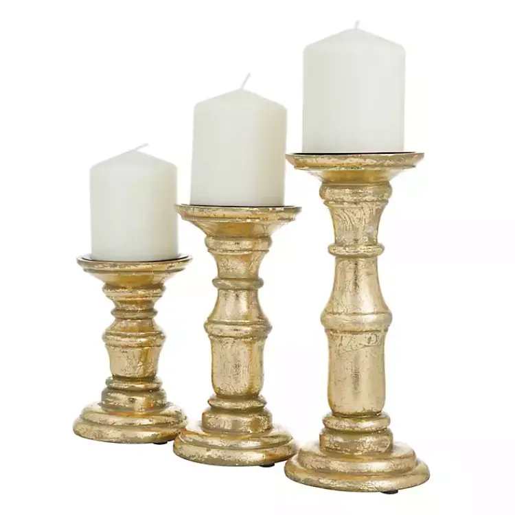 Discount Carved Mango Wood Candle Holders, Set of 3 Candle Holders