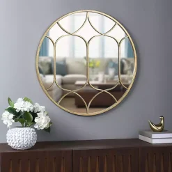 Kirklands Home Decorative Mirrors|Gold Circular Inset Round Wall Mirror