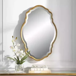 Kirklands Home Decorative Mirrors|Gold Curved Beveled Frame Mirror