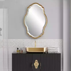 Kirklands Home Decorative Mirrors|Gold Curved Beveled Frame Mirror
