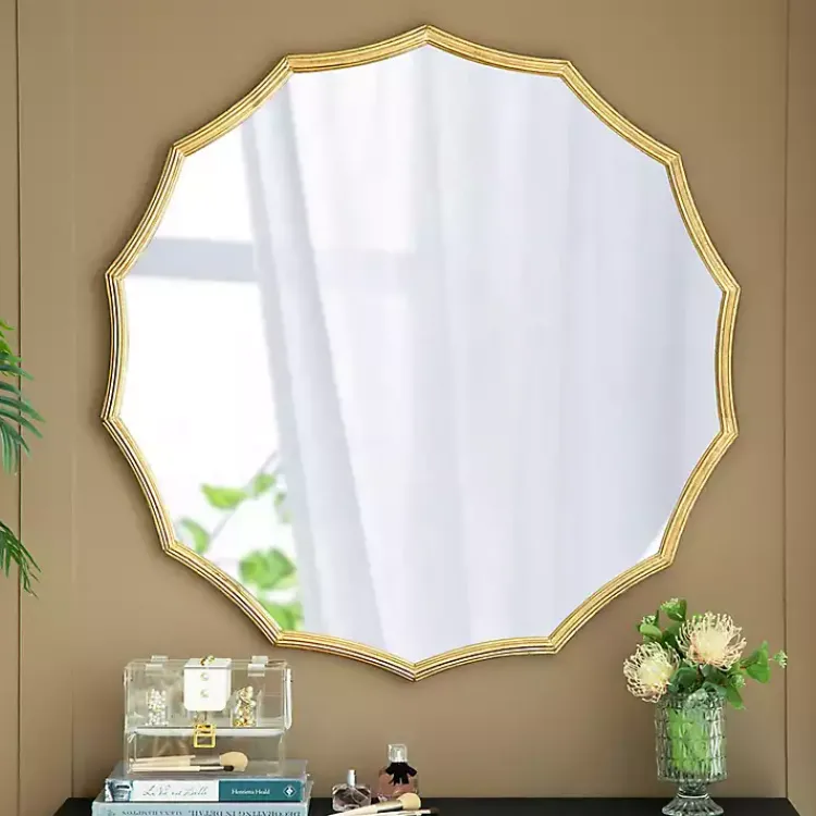 Kirklands Home Decorative Mirrors|Gold Curved Sunburst Wall Mirror