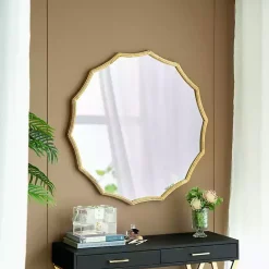 Kirklands Home Decorative Mirrors|Gold Curved Sunburst Wall Mirror