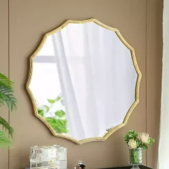 Kirklands Home Decorative Mirrors|Gold Curved Sunburst Wall Mirror