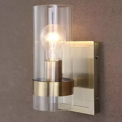 Kirklands Home Flush Mount Lighting|Gold Cylinder Glass Shade Wall Sconce