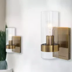 Kirklands Home Flush Mount Lighting|Gold Cylinder Glass Shade Wall Sconce