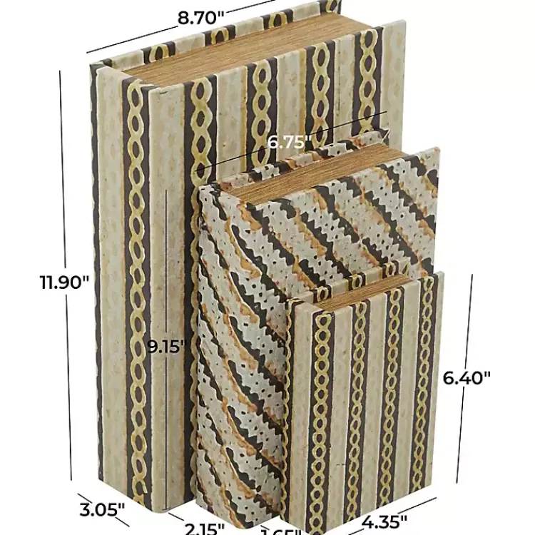 New Gold Faux Leather Chain Link Book Boxes, Set of 3 Baskets & Boxes