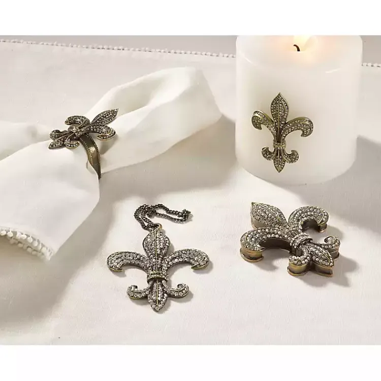 Kirklands Home Table Linens|Gold Fleur-De-Lis Napkin Rings, Set of 4