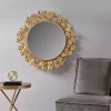 Kirklands Home Decorative Mirrors|Gold Foil Leaf Framed Round Wall Mirror