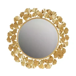 Kirklands Home Decorative Mirrors|Gold Foil Leaf Framed Round Wall Mirror