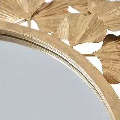 Kirklands Home Decorative Mirrors|Gold Foil Leaf Framed Round Wall Mirror