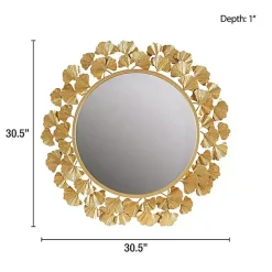 Kirklands Home Decorative Mirrors|Gold Foil Leaf Framed Round Wall Mirror
