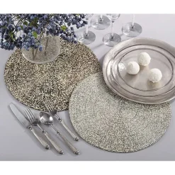 Kirklands Home Table Linens|Gold Glass Beaded Round Placemats, Set of 4