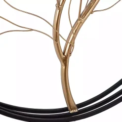 Kirklands Home Wall Plaques|Gold Iron Leaf-Less Tree Round Frame Wall Plaque Black