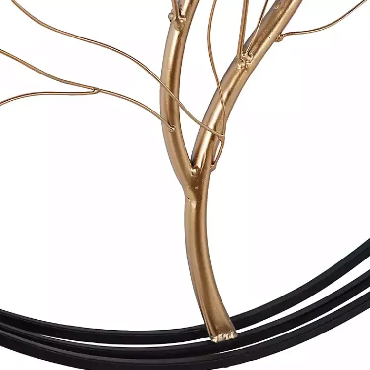 Kirklands Home Wall Plaques|Gold Iron Leaf-Less Tree Round Frame Wall Plaque Black