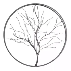 Kirklands Home Wall Plaques|Gold Iron Leaf-Less Tree Round Frame Wall Plaque Black