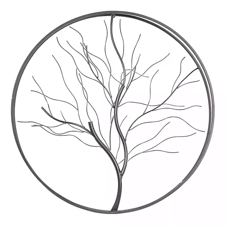 Kirklands Home Wall Plaques|Gold Iron Leaf-Less Tree Round Frame Wall Plaque Black