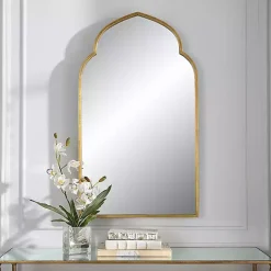 Kirklands Home Decorative Mirrors|Gold Leaf Arched Frame Wall Mirror