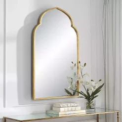 Kirklands Home Decorative Mirrors|Gold Leaf Arched Frame Wall Mirror