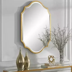 Kirklands Home Decorative Mirrors|Gold Leaf Curved Metal Wall Mirror