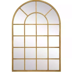 Kirklands Home Decorative Mirrors|Gold Leaf Metal Windowpane Arch Frame Mirror