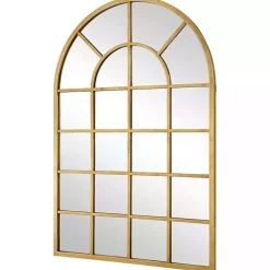 Kirklands Home Decorative Mirrors|Gold Leaf Metal Windowpane Arch Frame Mirror